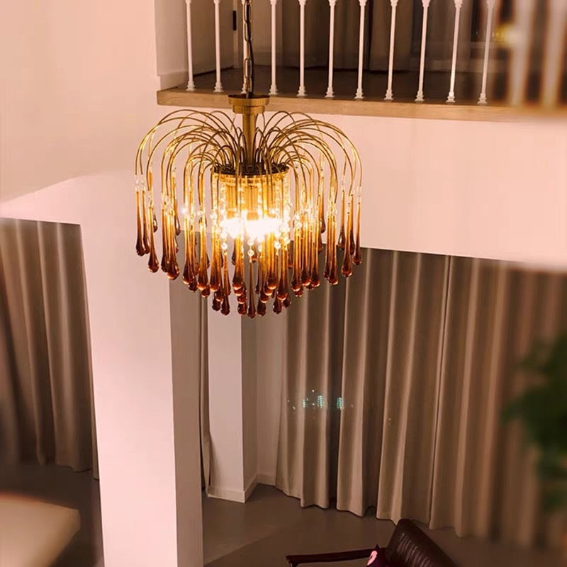 Art Deco Chandelier with Curved Droplet Accents