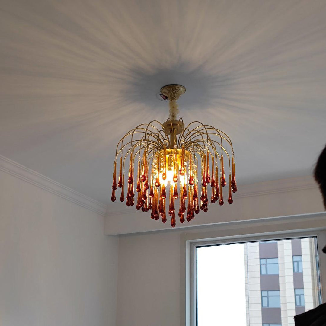 Art Deco Chandelier with Curved Droplet Accents