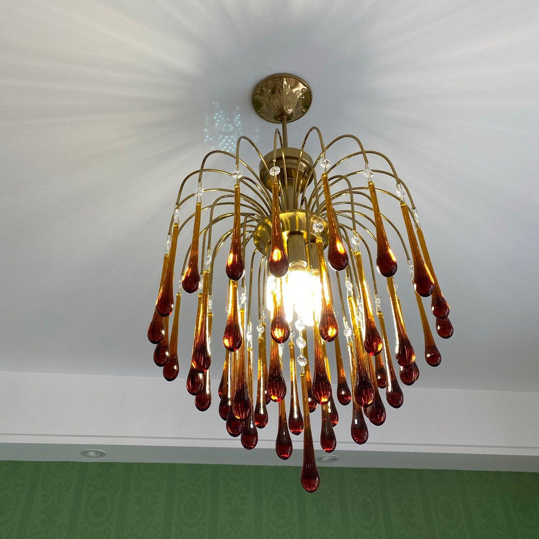 Art Deco Chandelier with Curved Droplet Accents