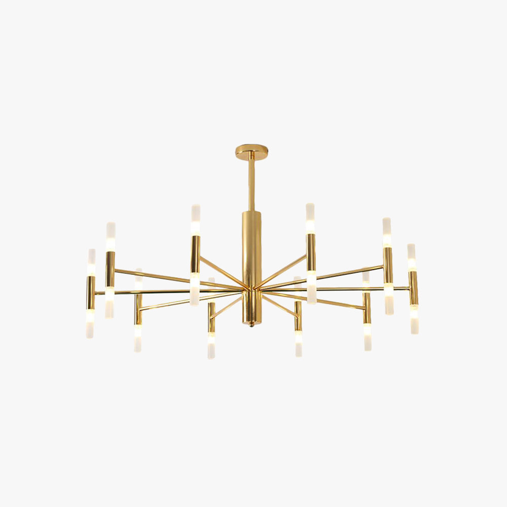 Gold Chandelier with Curved & Cylindrical Shades