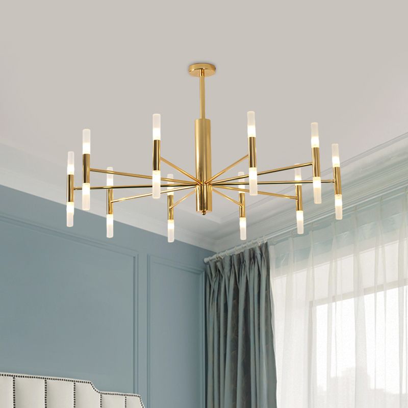 Gold Chandelier with Curved & Cylindrical Shades