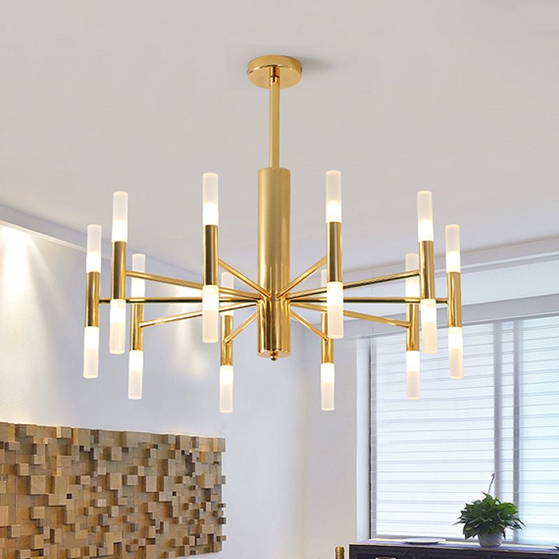 Gold Chandelier with Curved & Cylindrical Shades