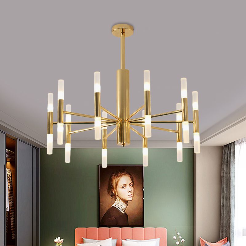 Gold Chandelier with Curved & Cylindrical Shades