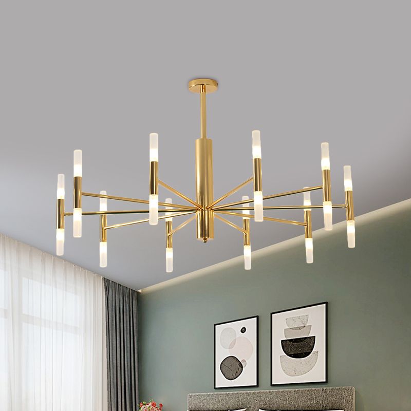 Gold Chandelier with Curved & Cylindrical Shades