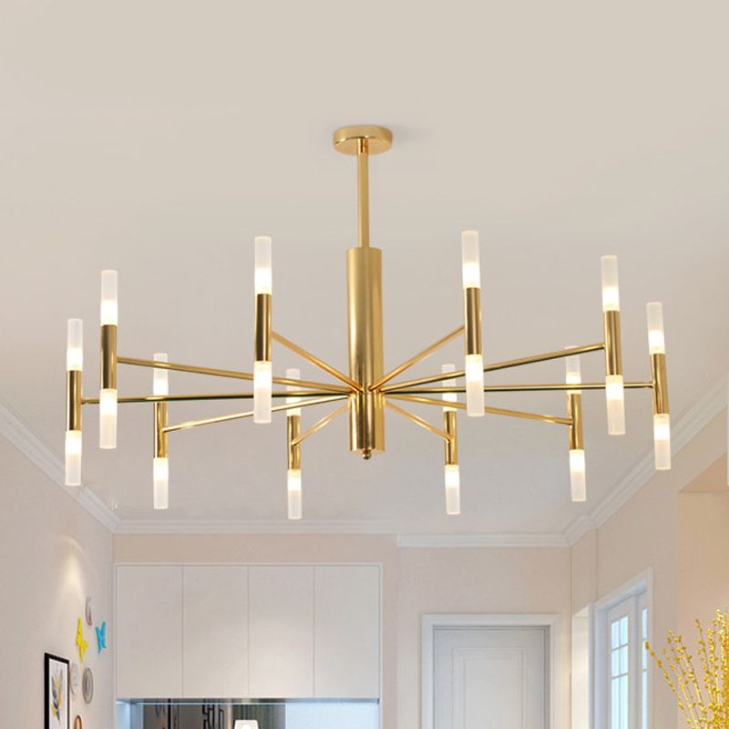Gold Chandelier with Curved & Cylindrical Shades