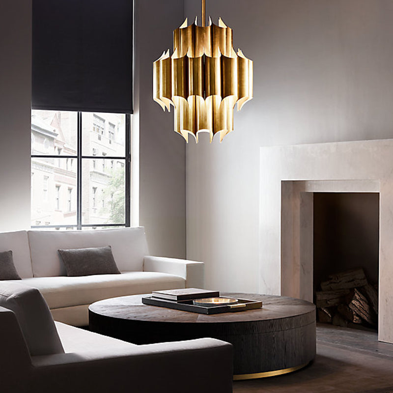 Gold Drum Chandelier with Mid-Century Flair