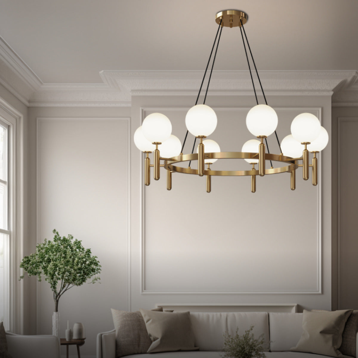 Mid-Century Chandelier with Spherical Shades