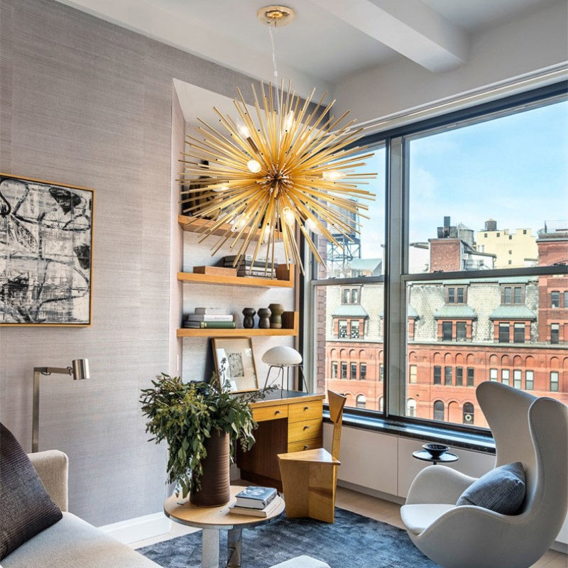 Gold Mid-Century Chandelier – Spherical Elegance