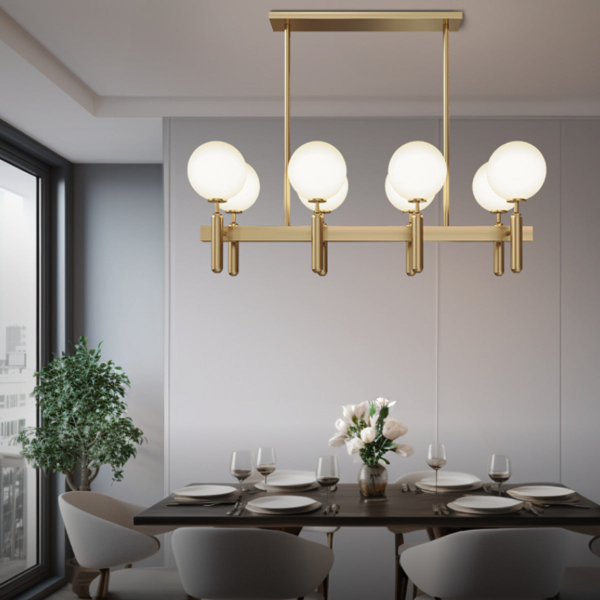 Mid-Century Chandelier with Spherical Shades