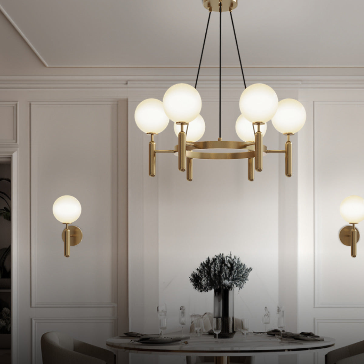 Mid-Century Chandelier with Spherical Shades