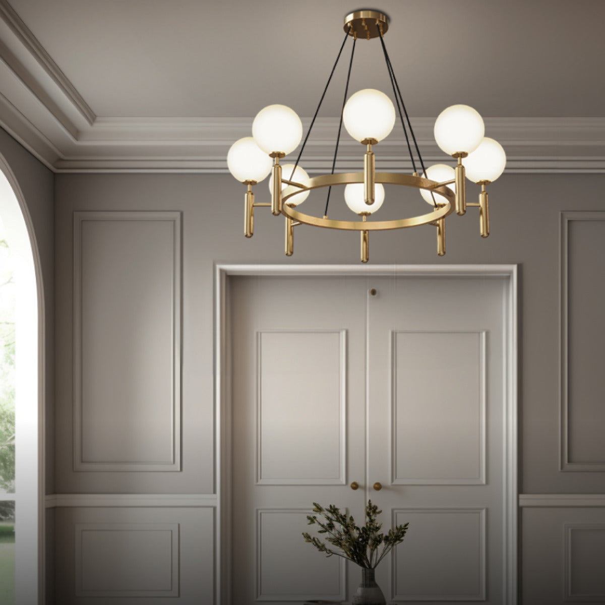Mid-Century Chandelier with Spherical Shades