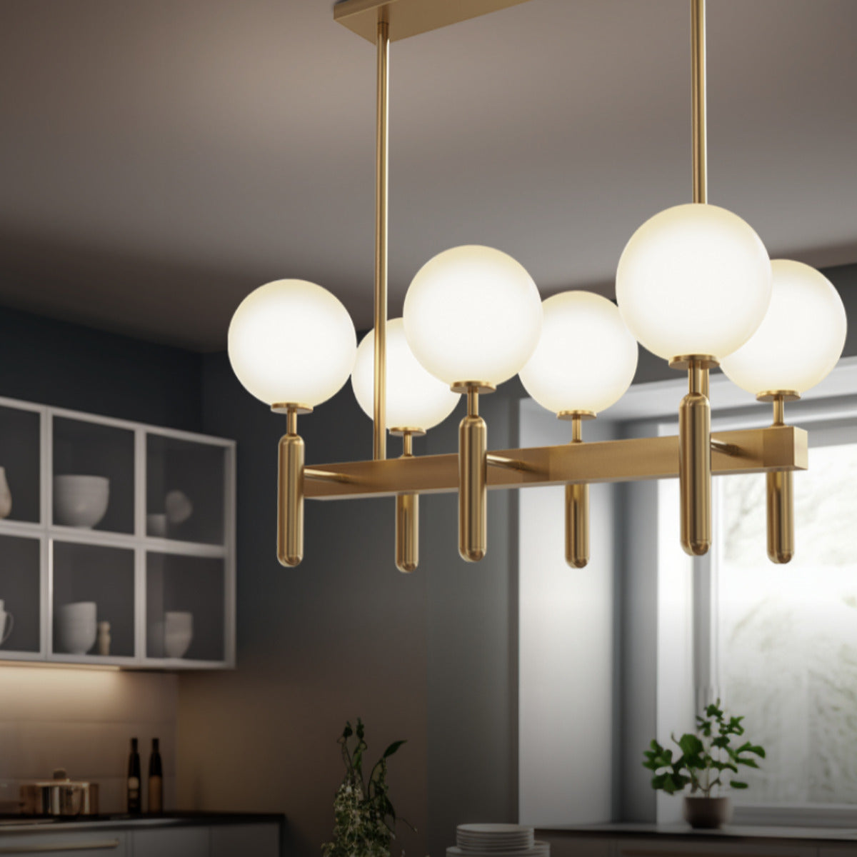 Mid-Century Chandelier with Spherical Shades