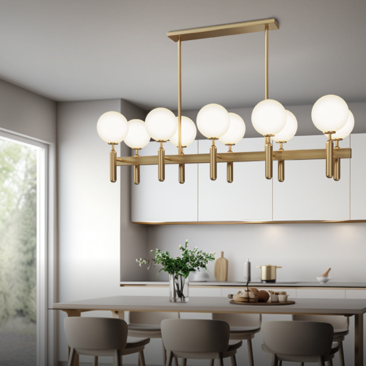 Mid-Century Chandelier with Spherical Shades