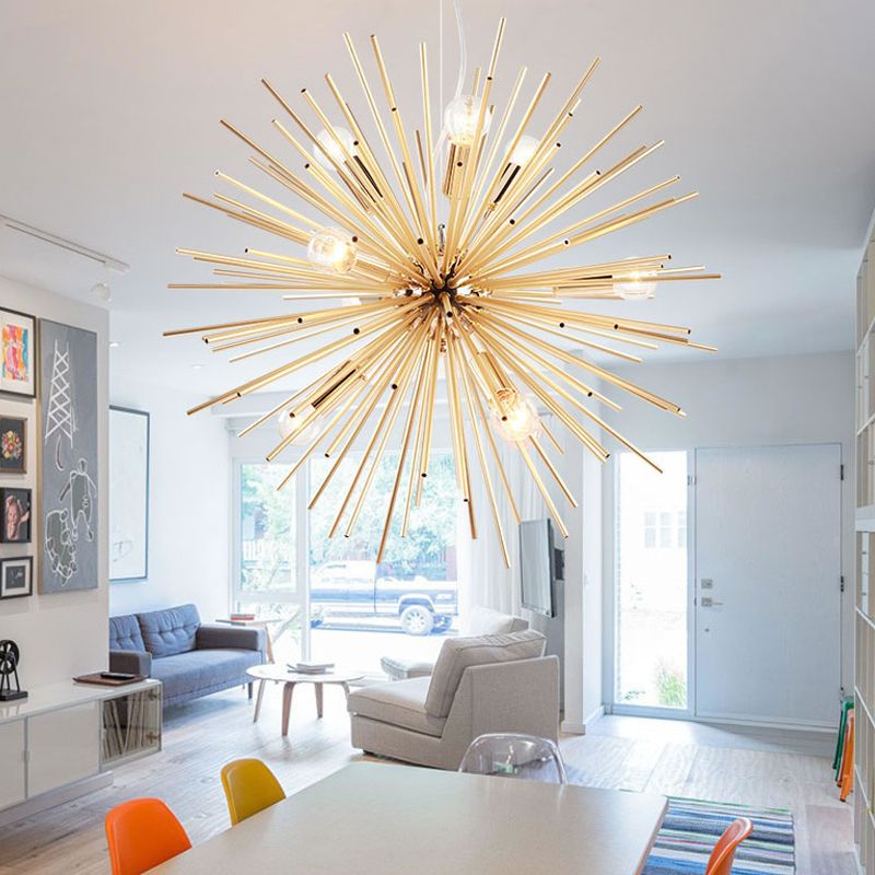 Gold Starburst Pendant Light & Hemp Rope Accent