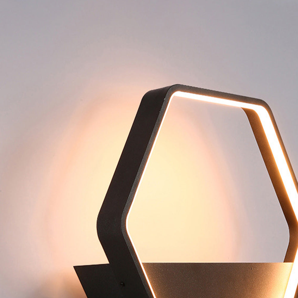Minimalist Hexagonal Metal Outdoor Wall Lamp with Built-in Shelf