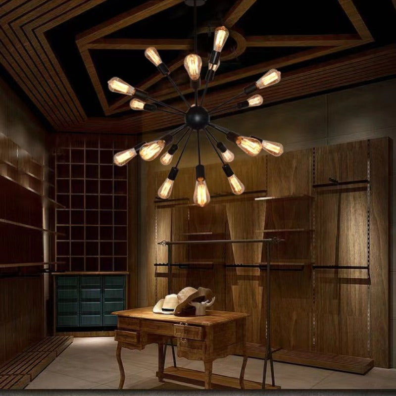 Matte Black Chandelier – Mid-Century Starburst