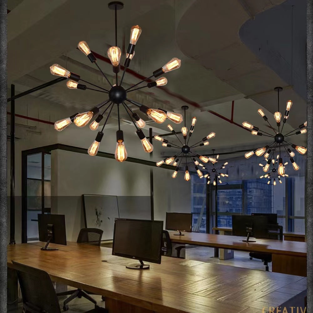 Matte Black Chandelier – Mid-Century Starburst