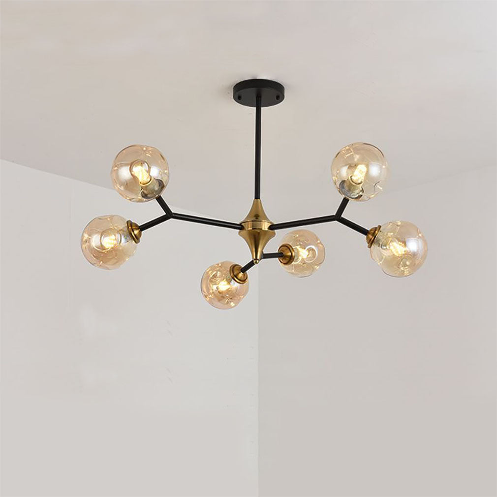 Mid-Century Chandelier with Amber Glass Shades