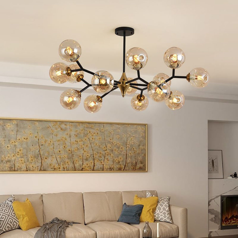 Mid-Century Chandelier with Amber Glass Shades