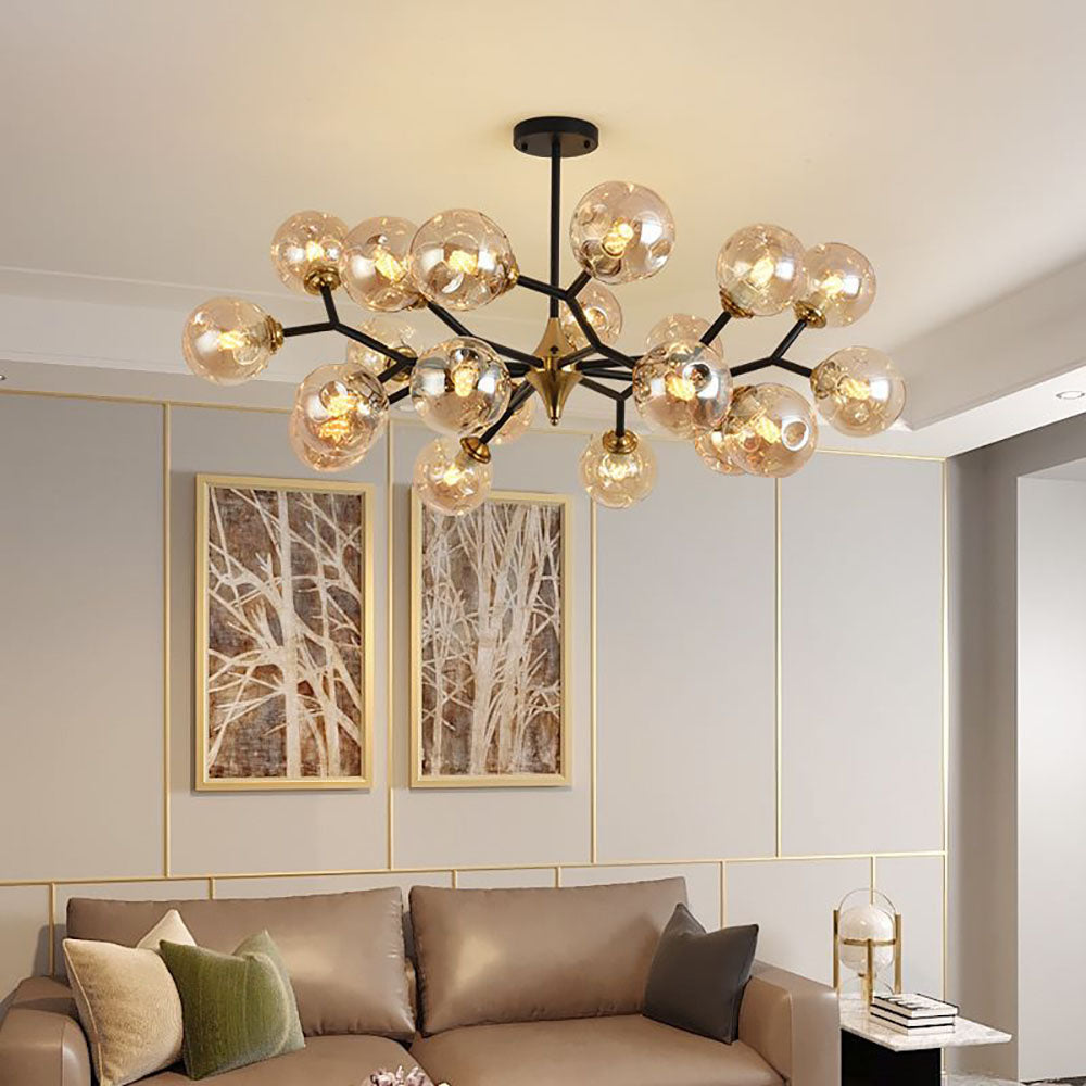 Mid-Century Chandelier with Amber Glass Shades