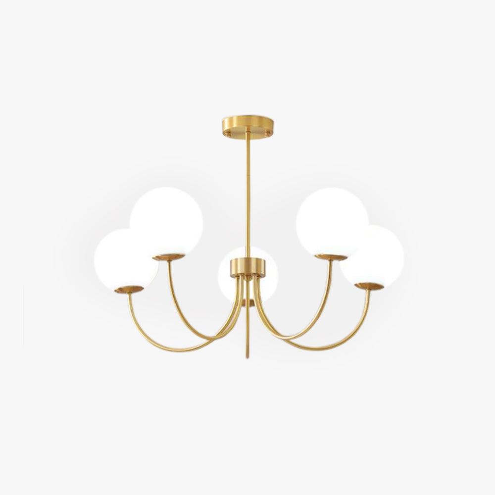 Mid-Century Gold Chandelier with Spherical Shades
