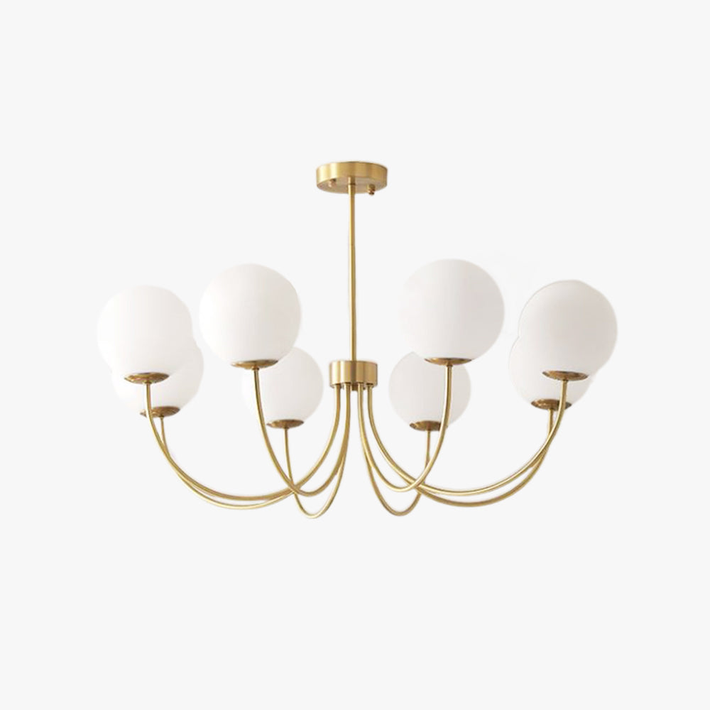 Mid-Century Gold Chandelier with Spherical Shades