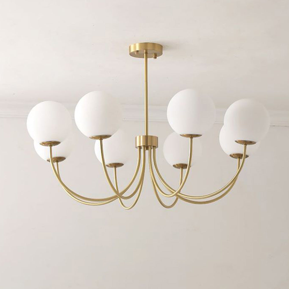 Mid-Century Gold Chandelier with Spherical Shades