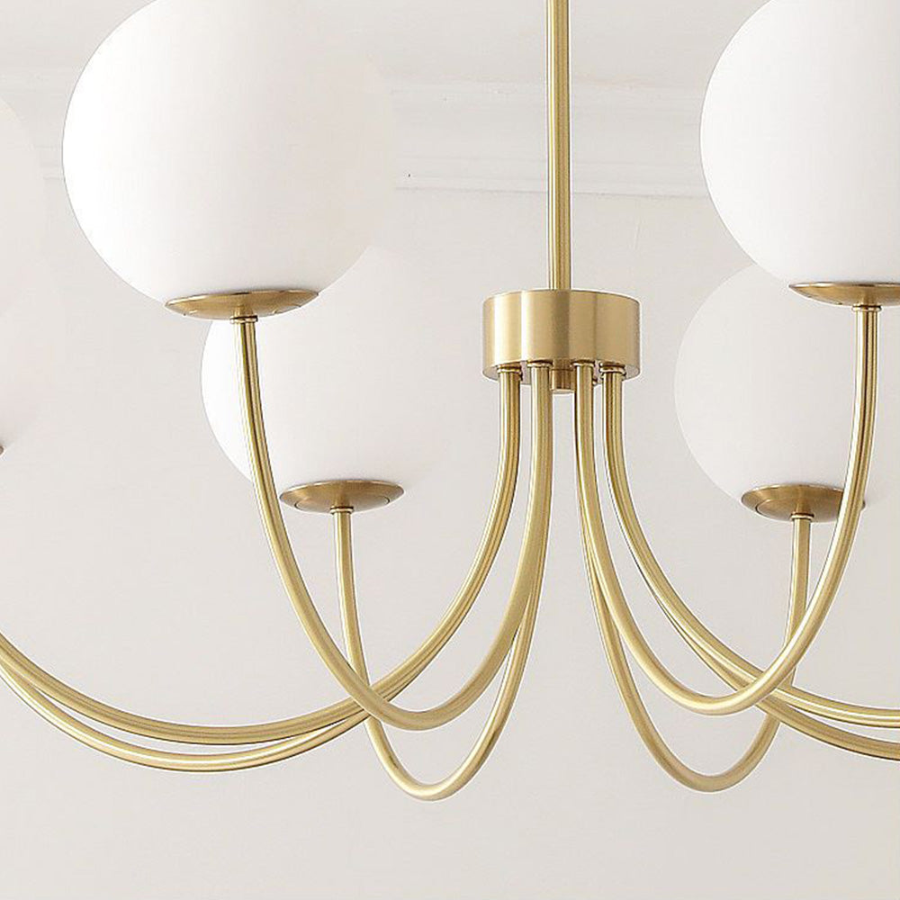 Mid-Century Gold Chandelier with Spherical Shades