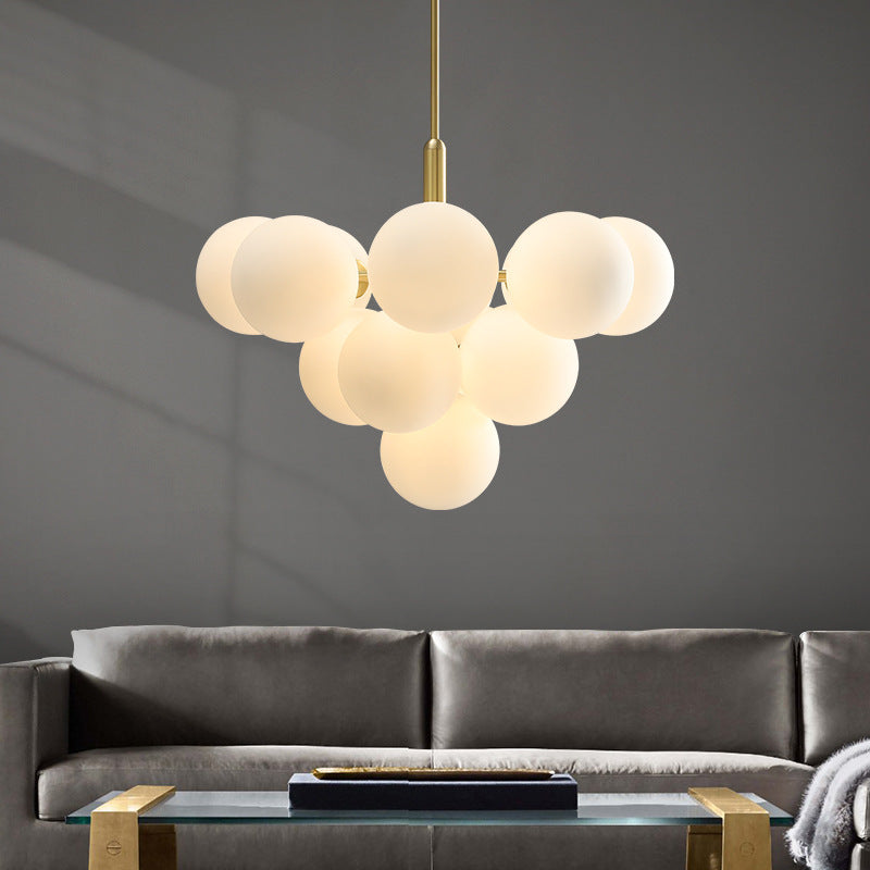 Mid-Century Modern Chandelier, Gold & White Design