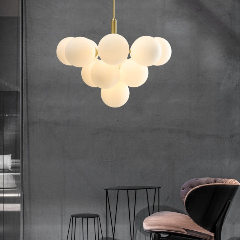 Mid-Century Modern Chandelier, Gold & White Design