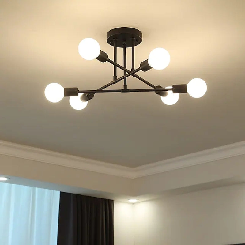 Mid-Century Modern Chandelier in Black & Gold
