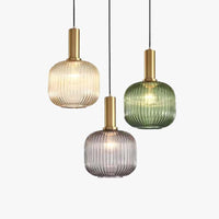 Mid-Century Pendant Light & Ribbed Glass Shade