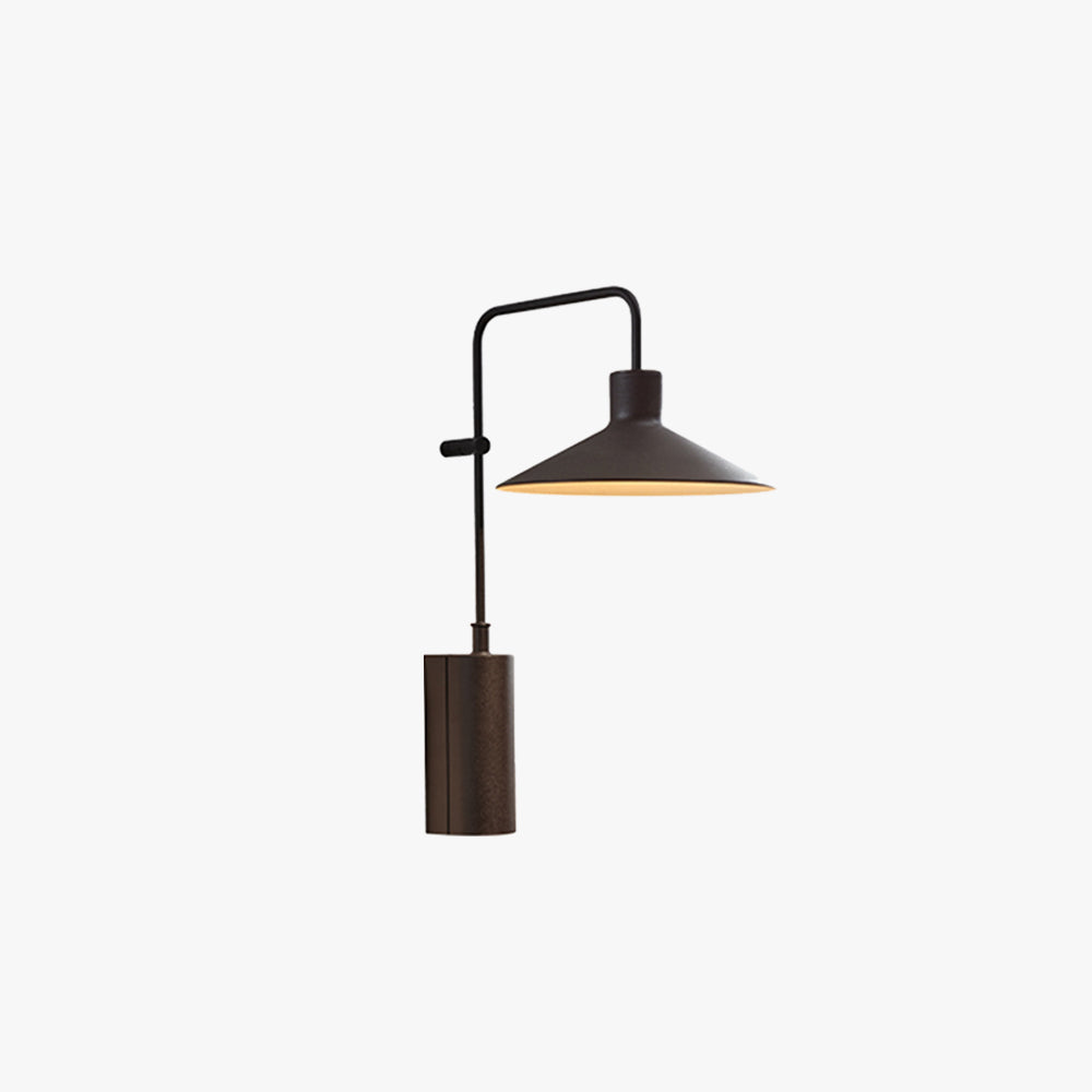 Minimalist outdoor wall lamp with a cone-shaped metal design. Waterproof, available in Dark Coffee, Light Coffee, and Dark Green. Ideal for patios, gardens, and staircases.