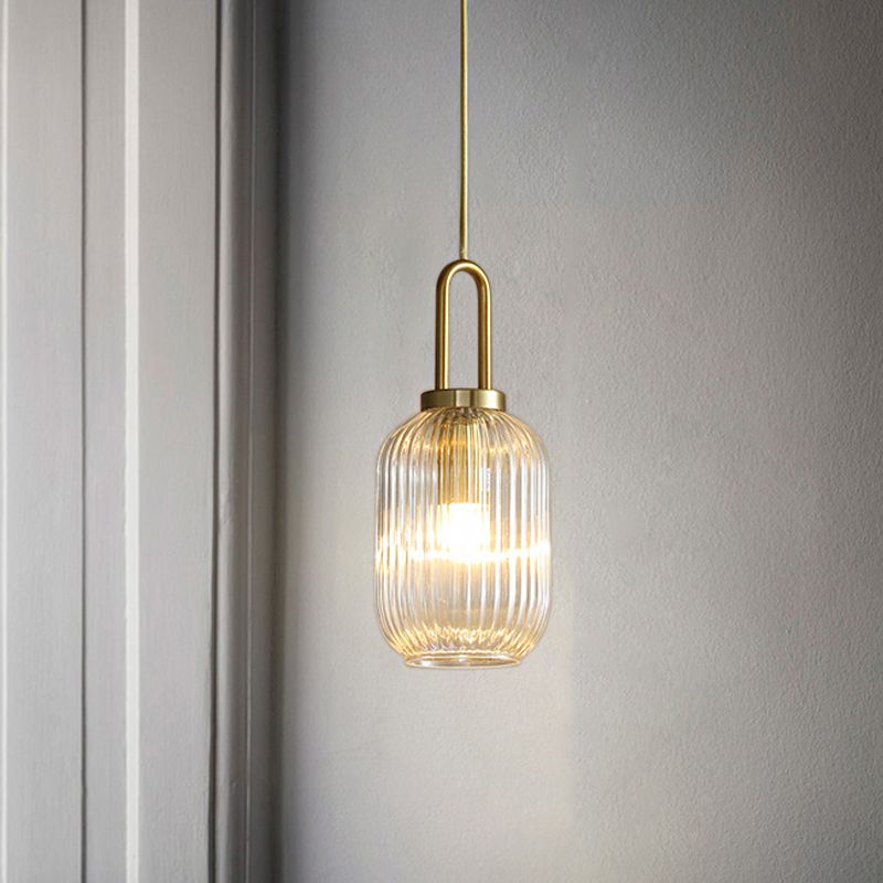 Minimalist Pendant Light with Striped Glass Shade