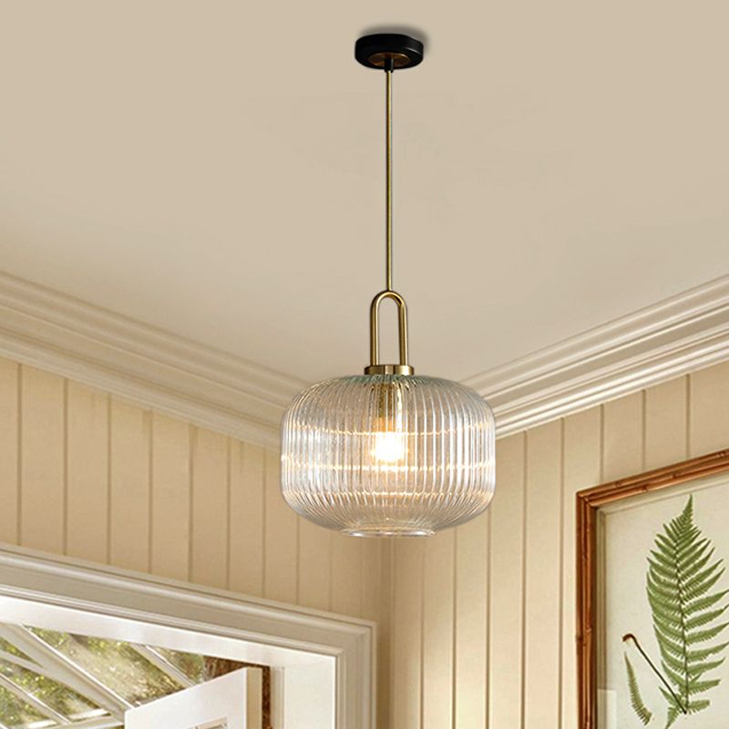 Minimalist Pendant Light with Striped Glass Shade