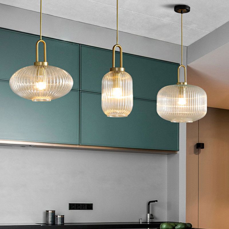 Minimalist Pendant Light with Striped Glass Shade