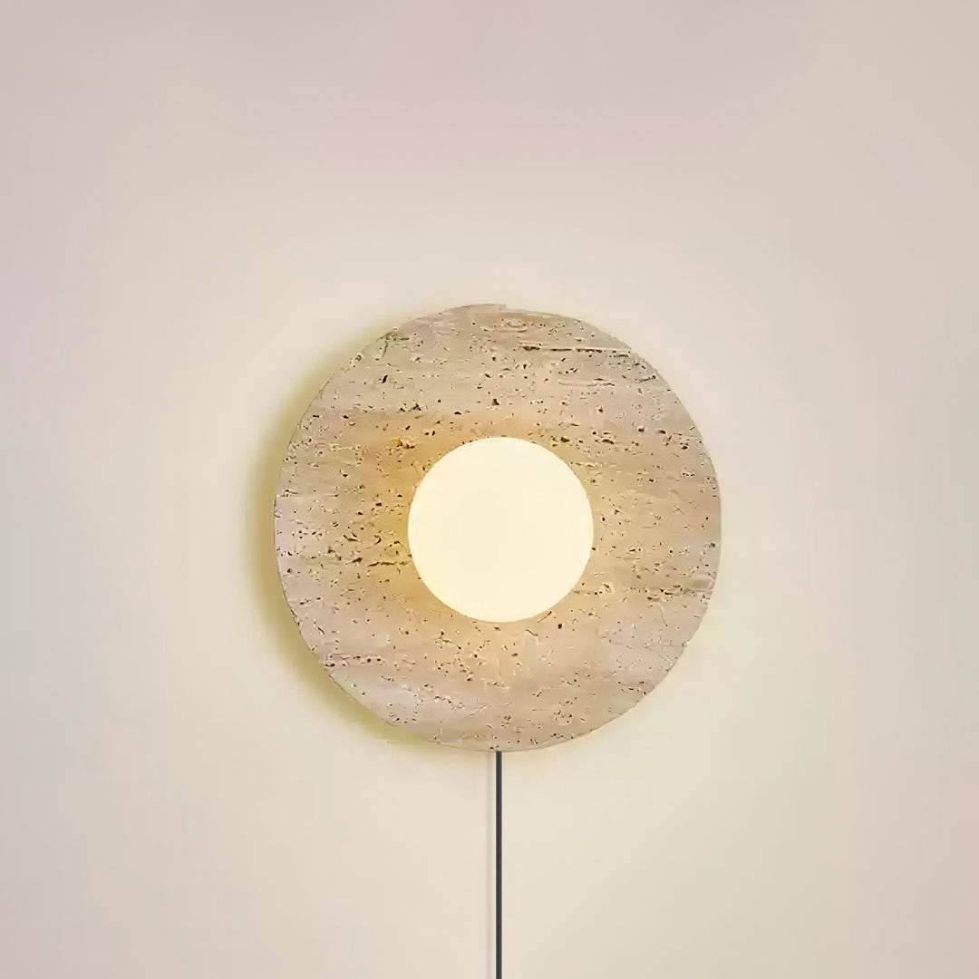 Minimalist Travertine Wall Lamp with White Shade