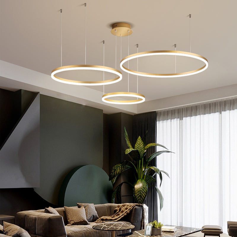 Minimalist Tiered Multi-Ringed LED Chandelier