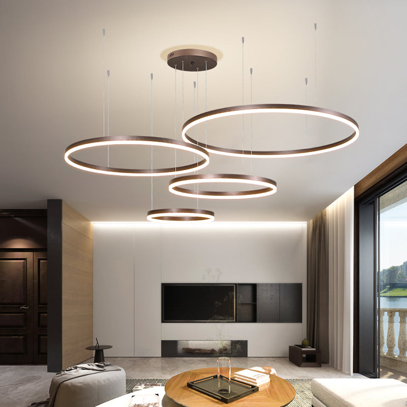 Minimalist Tiered Multi-Ringed LED Chandelier