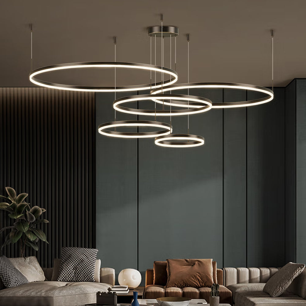 Minimalist Tiered Multi-Ringed LED Chandelier
