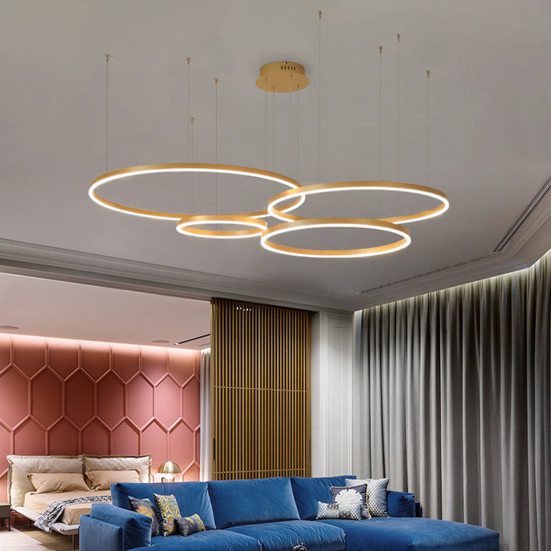Minimalist Tiered Multi-Ringed LED Chandelier