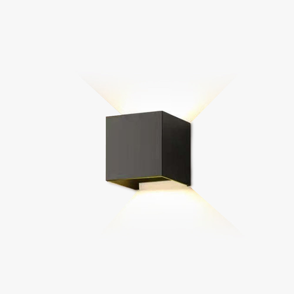 Modern adjustable square outdoor wall lamp with LED lighting. IP65 waterproof rating, ideal for indoor or outdoor use in patios, gardens, and more. Available in black, white, and gray finishes.