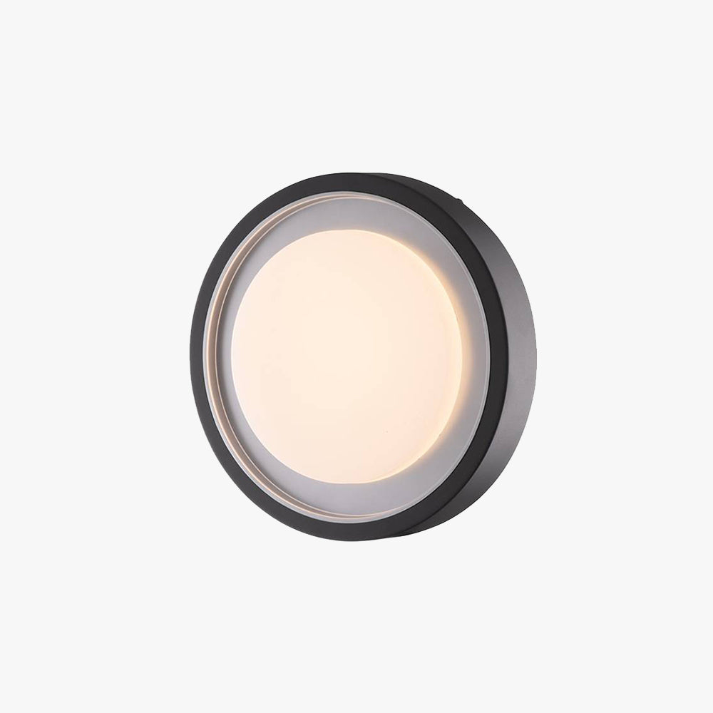 Modern circular LED outdoor wall lamp with a sleek, waterproof disc-shaped design. Ideal for gardens, patios, and balconies. Durable and energy-efficient lighting.