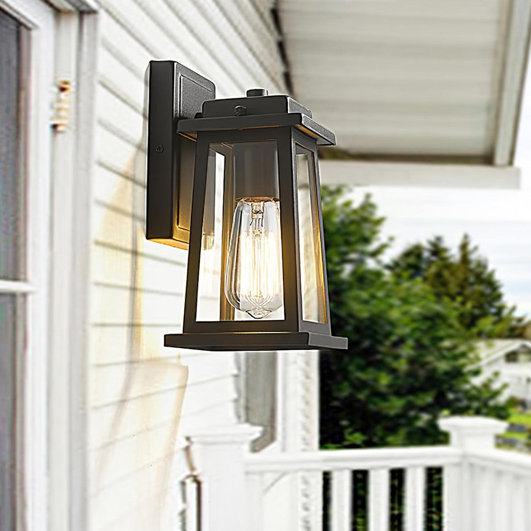 Modern Classic Outdoor Lantern Wall Lamp with Black Metal and Glass Panels