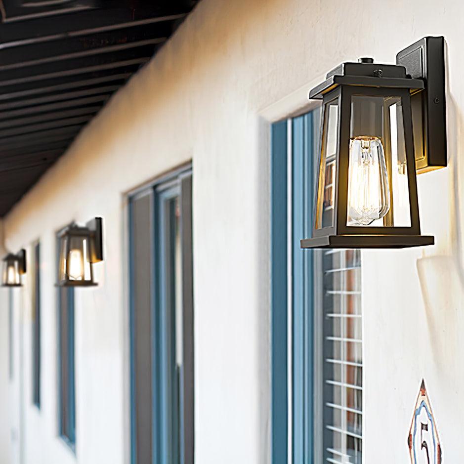 Modern Classic Outdoor Lantern Wall Lamp with Black Metal and Glass Panels
