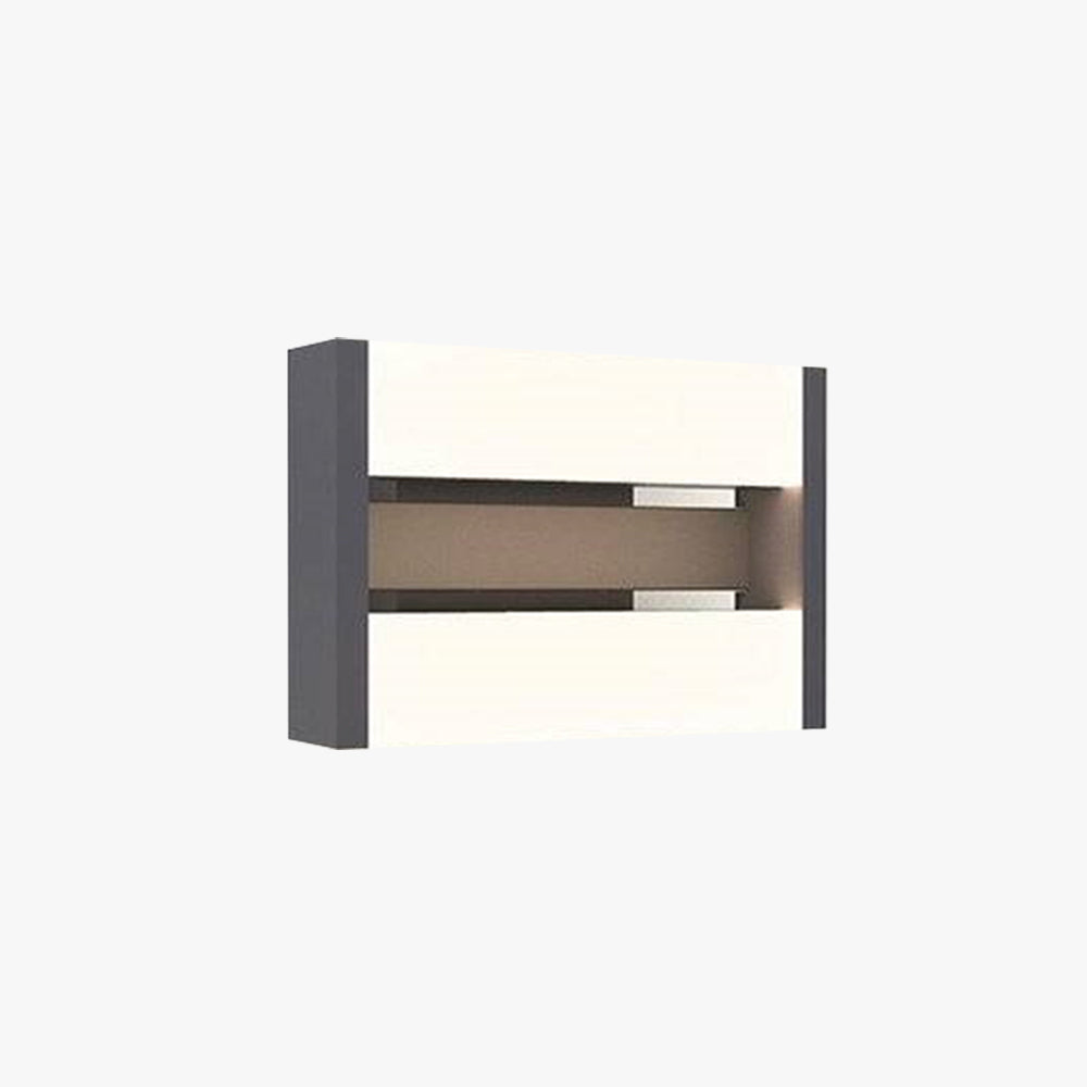 Modern rotatable rectangular outdoor wall lamp with adjustable LED light strips. Waterproof design, ideal for gardens, patios, and balconies. Sleek black metal body for contemporary outdoor lighting.
