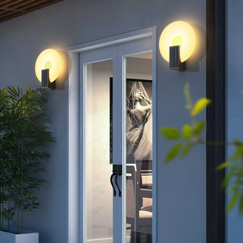 Modern Solar Circular Outdoor Wall Lamp with Metal and Acrylic Design