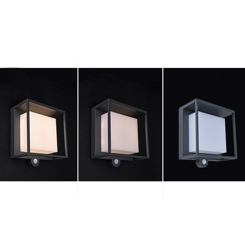 Modern Solar-Powered Rectangular LED Outdoor Wall Lamp with Sensor