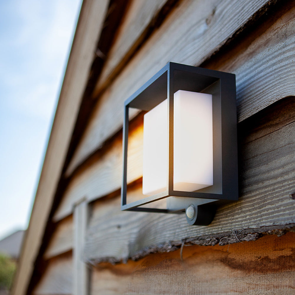 Modern Solar-Powered Rectangular LED Outdoor Wall Lamp with Sensor