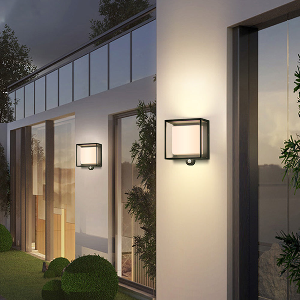 Modern Solar-Powered Rectangular LED Outdoor Wall Lamp with Sensor